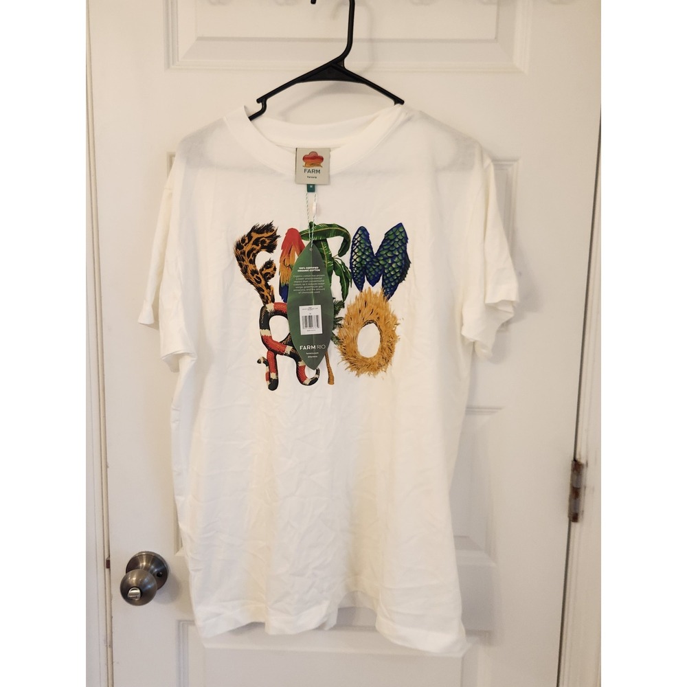 Farm Rio Wild Relaxed T-Shirt Off-White Organic Cotton Graphic Tee Size M NWT